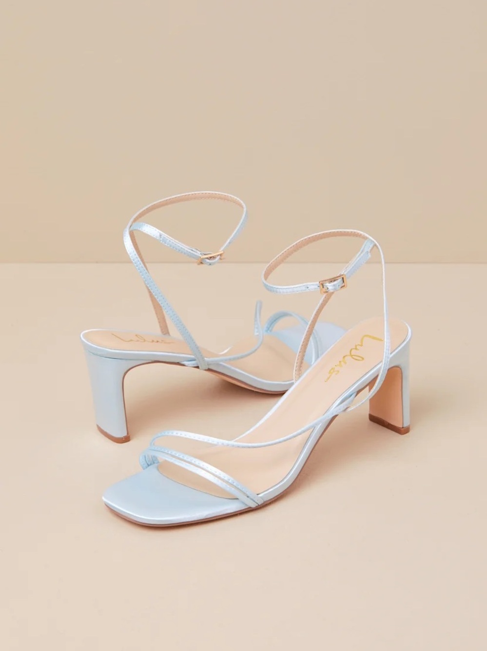 Lulus Kierha Baby Blue Satin Strappy Low Heel Sandals